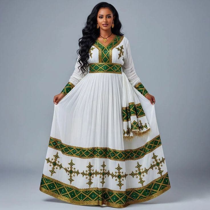 Traditional Habesha dress with intricate embroidery