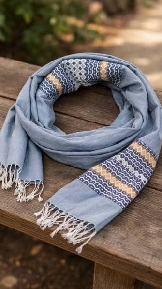 Hand-embroidered shawl with tibeb trim